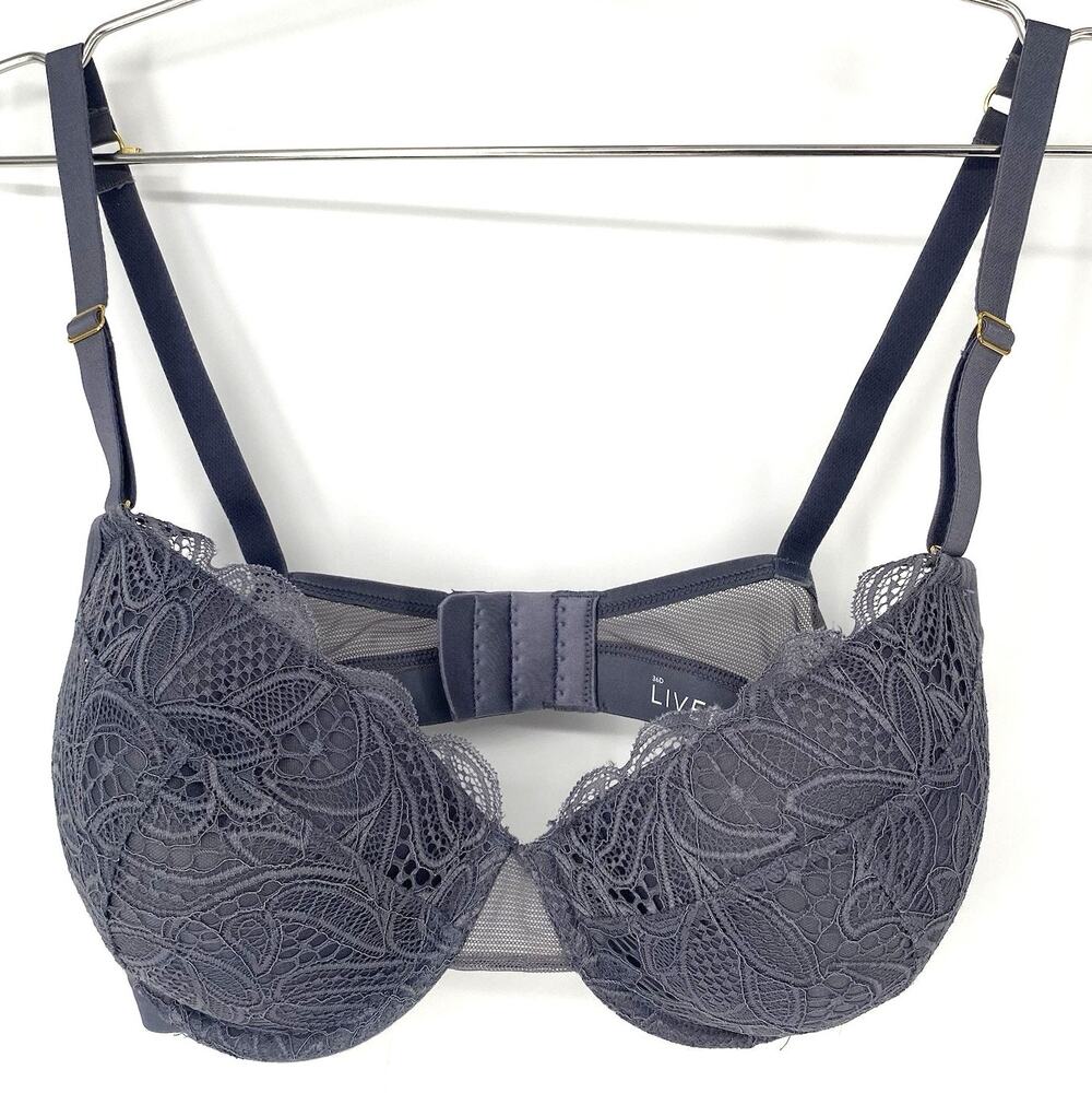 Lively Lace Underwire Bra Womens 36D Gray Floral Mesh Unlined Everyday